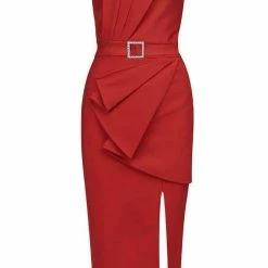 Jessica Bara Darby Strapless Ruffle Bodycon Midi Dress