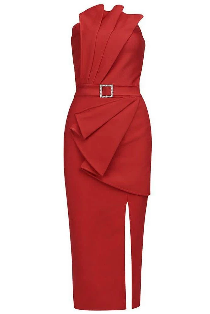 Jessica Bara Darby Strapless Ruffle Bodycon Midi Dress