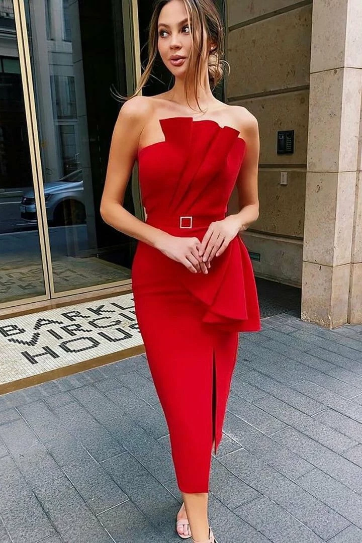 Jessica Bara Darby Strapless Ruffle Bodycon Midi Dress