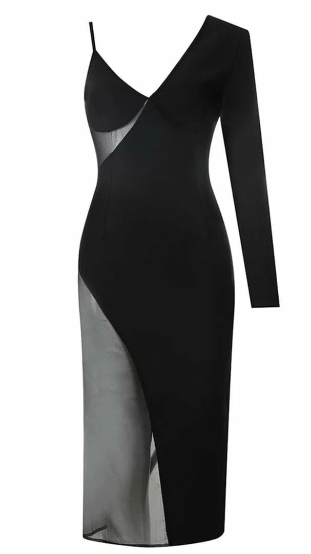 Influencer Style Jessica Bara Zinnia One Shoulder Sheer Midi Dress