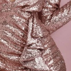 Jessica Bara Astor V Neck Sequin Ruffle Mini Dress Birthday Suit