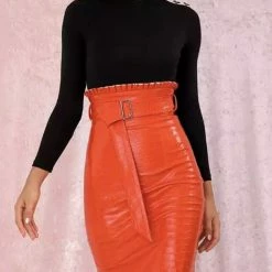 Reve Doll Essentials Jessica Bara Ruby Crocodile PU Midi Skirt