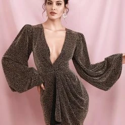 Influencer Style Jessica Bara Milania Long Sleeve V Neck Leopard Mini Dress