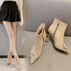 Reve Doll Essentials Jessica Bara Rowena Rhinestone Suede Ankle Bootie