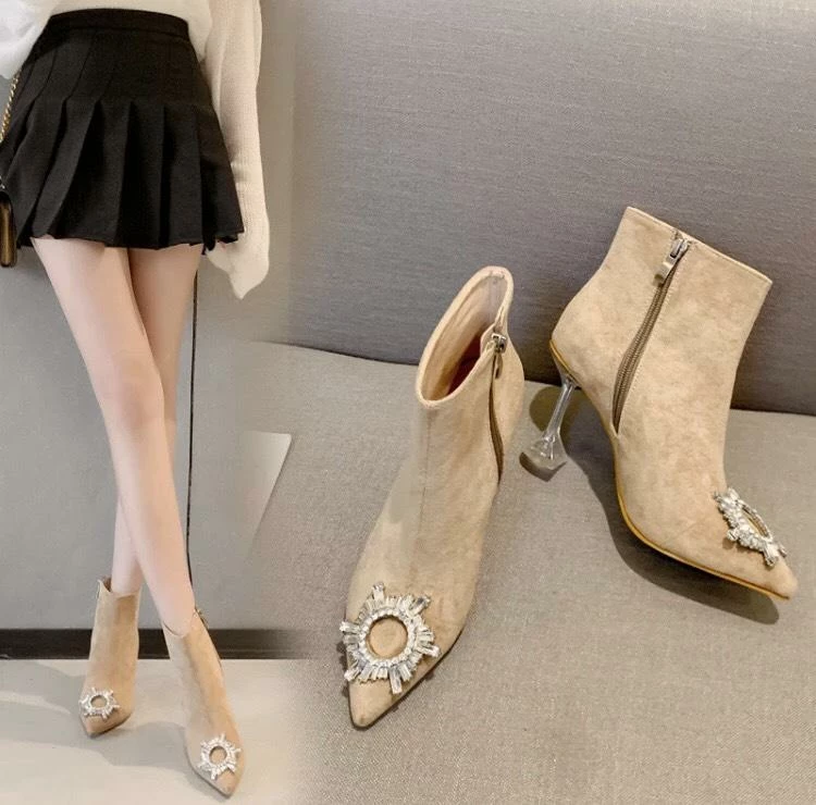 Reve Doll Essentials Jessica Bara Rowena Rhinestone Suede Ankle Bootie