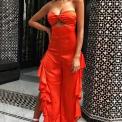 Jessica Bara Arora Strapless Ruffle Jumpsuit Influencer Style
