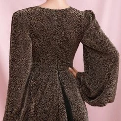 Influencer Style Jessica Bara Milania Long Sleeve V Neck Leopard Mini Dress