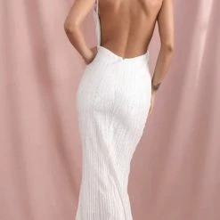 The Event Shop Jessica Bara Ana V-Neck Geometric Sequin Backless Gown