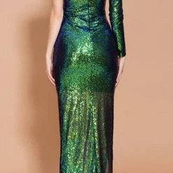 Jessica Bara Zoe One Shoulder Emerald Sequin Gown
