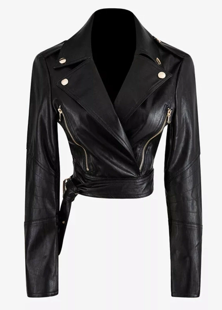 Outerwear Jessica Bara Oaklynn Cropped Faux Leather Jacket