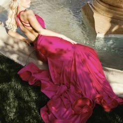 Nicole Bakti V Neck Bodycon Backless Gown