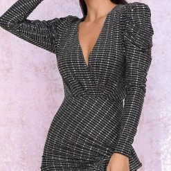 Jessica Bara Lauren Long Sleeve Glitter Mini Dress