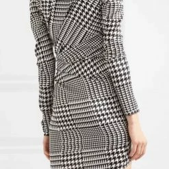 Jessica Bara Kimia Puff Sleeve Houndstooth Belted Mini Dress Birthday Suit
