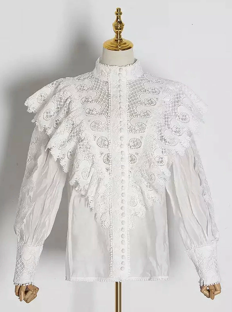 Jessica Bara Yvonne Long Sleeve Lace Blouse