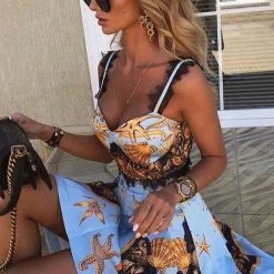 Jessica Bara Janessa Chain Print Crop Top And Pleated Skirt Two Piece Set