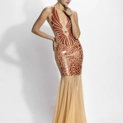 Baccio Couture The Event Shop Baccio Wings Mesh Painted Long Dress