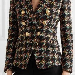 Jessica Bara Donatella Houndstooth Multi-Colored Tweed Blazer