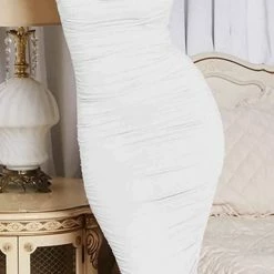 Jessica Bara Vera Ruched Bodycon Midi Dress