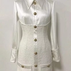 Influencer Style Jessica Bara Leighton Collar Tweed And Satin Mini Dress