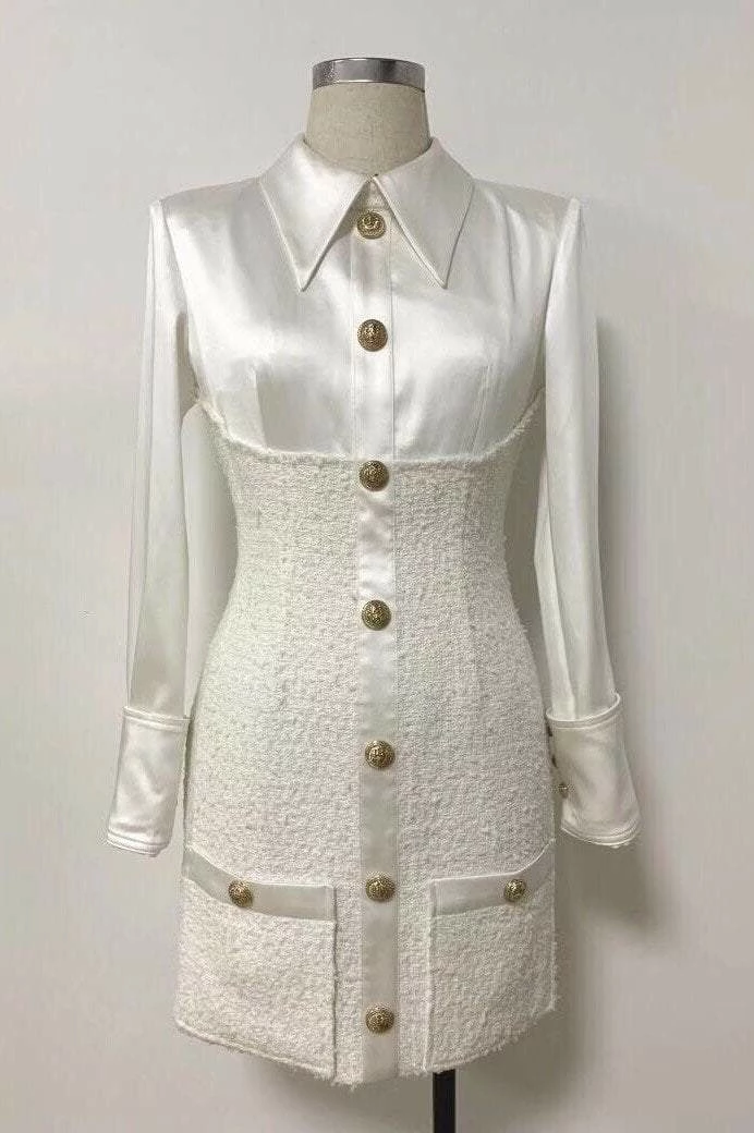 Influencer Style Jessica Bara Leighton Collar Tweed And Satin Mini Dress