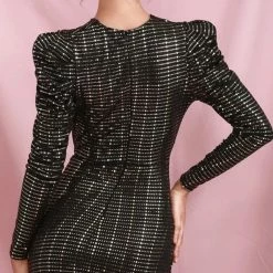 Jessica Bara Lauren Long Sleeve Glitter Mini Dress