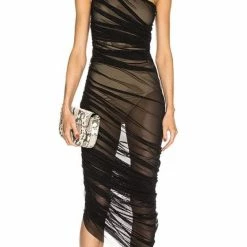 Jessica Bara Seaver One Shoulder Sheer Bodycon Dress Influencer Style