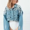 Jessica Bara Adelia Star Distressed Cropped Denim Jacket