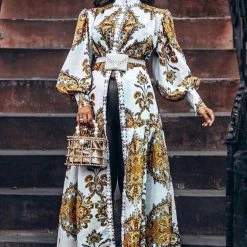 Influencer Style Jessica Bara Eden Long Sleeve Printed Maxi Dress