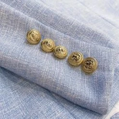 Jessica Bara Donatella Light Blue Gold Button Blazer Best Sellers