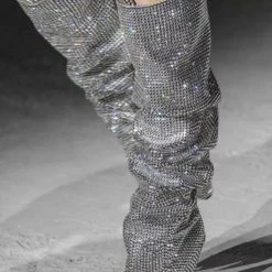 Jessica Bara Royalty Rhinestone Chunky Heeled Boots Influencer Style