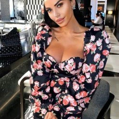 Jessica Bara Wilder Puff Sleeve Floral Mini Dress Influencer Style