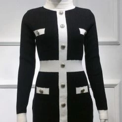 Jessica Bara Lorelle Silver Buttton High Neck Mini Dress