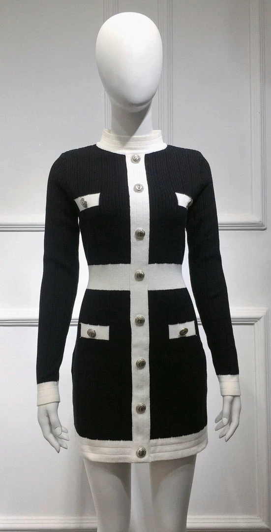 Jessica Bara Lorelle Silver Buttton High Neck Mini Dress