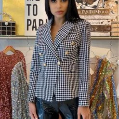 Jessica Bara Donatella Houndstooth Gold Button Blazer Reve Doll Essentials