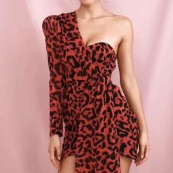 Jessica Bara Mamba Cheetah One Shoulder Mini Dress