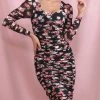 Jessica Bara Malia Bodycon Long Sleeve Floral Midi Dress Dresses