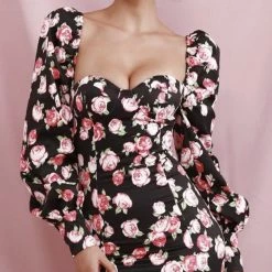 Jessica Bara Wilder Puff Sleeve Floral Mini Dress Influencer Style