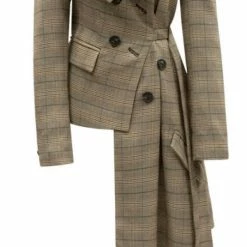 Jessica Bara Alora Plaid Off The Shoulder Asymmetrical Blazer