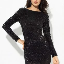 Jessica Bara Badia Long Sleeve Sequin Mini Dress
