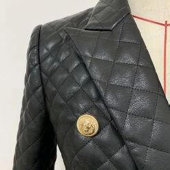 Jessica Bara Lillie Double Breasted Quilted Gold Button Blazer