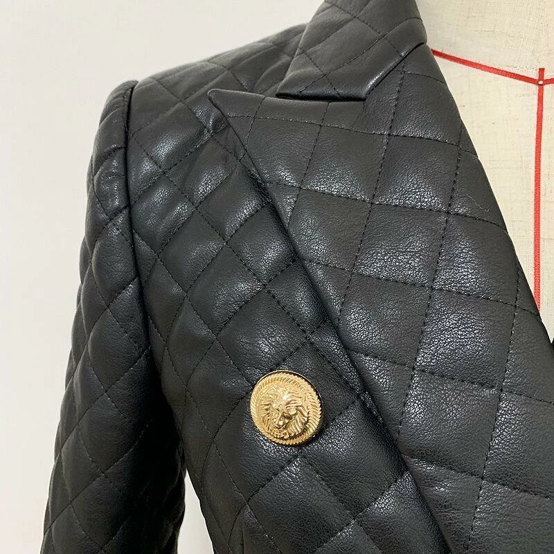 Jessica Bara Lillie Double Breasted Quilted Gold Button Blazer