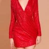 Jessica Bara Monica Long Sleeve Sequin Mini Dress Birthday Suit
