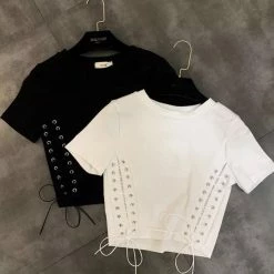Reve Doll Essentials Jessica Bara Hailey Lace Up Short Sleeve Crop Top