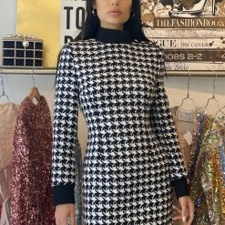 Jessica Bara Adrienne Houndstooth Bodycon Mini Dress