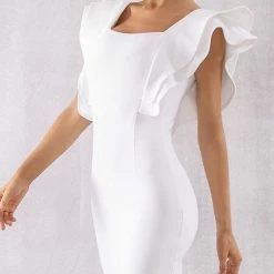 Jessica Bara Luella Ruffle Shoulder Bodycon Dress Birthday Suit