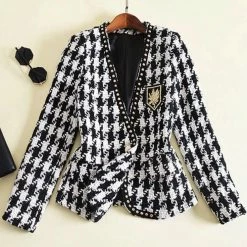 Reve Doll Essentials Jessica Bara Tweety Houndstooth Studded Blazer