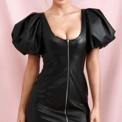 Birthday Suit Jessica Bara Rowan Puff Sleeve Leather Mini Dress