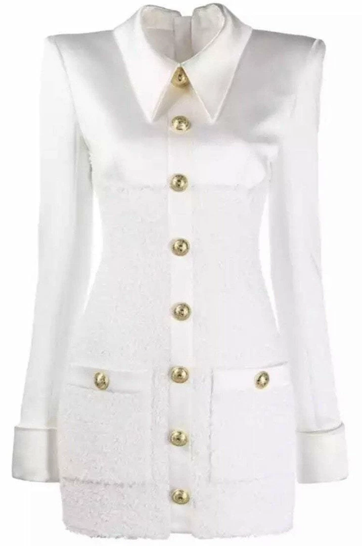 Influencer Style Jessica Bara Leighton Collar Tweed And Satin Mini Dress