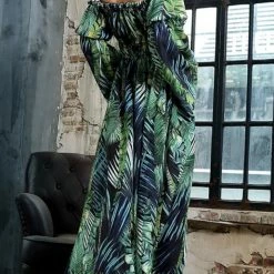 Jessica Bara Trini Palm Tree Off Shoulder Maxi Dress