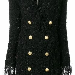 Jessica Bara Maria Tweed Fringe Gold Button Blazer Dress